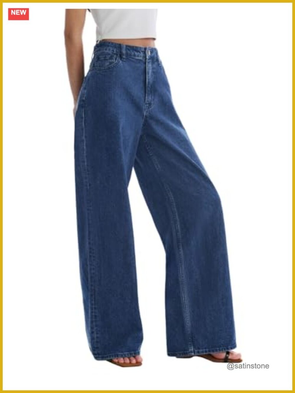 Women's High Waisted Wide Leg Jeans Y2K Baggy Denim Pants with Adjustable Snap